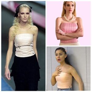 Vintage Chanel Bustier Corset Top Pink Quilted Strapless Spring 2001 Runway 38